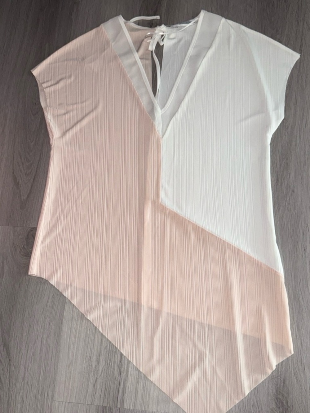 Zara Two-Tone Asymmetric V-Neck Top - White & Blush